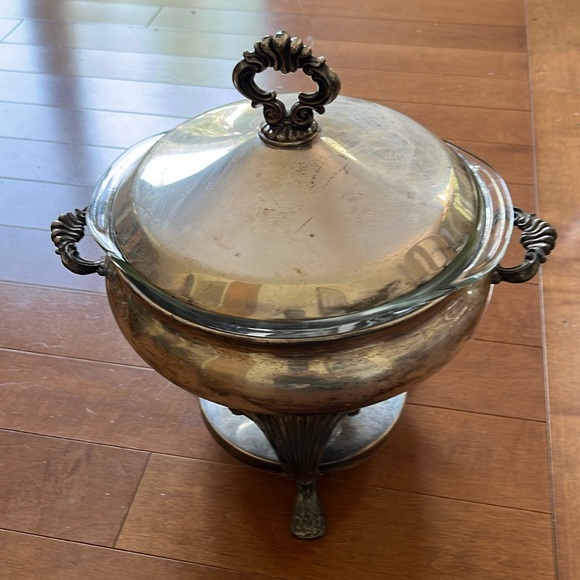 Beautiful Silver plated Serving Dish with Pyrex Glass Bowl